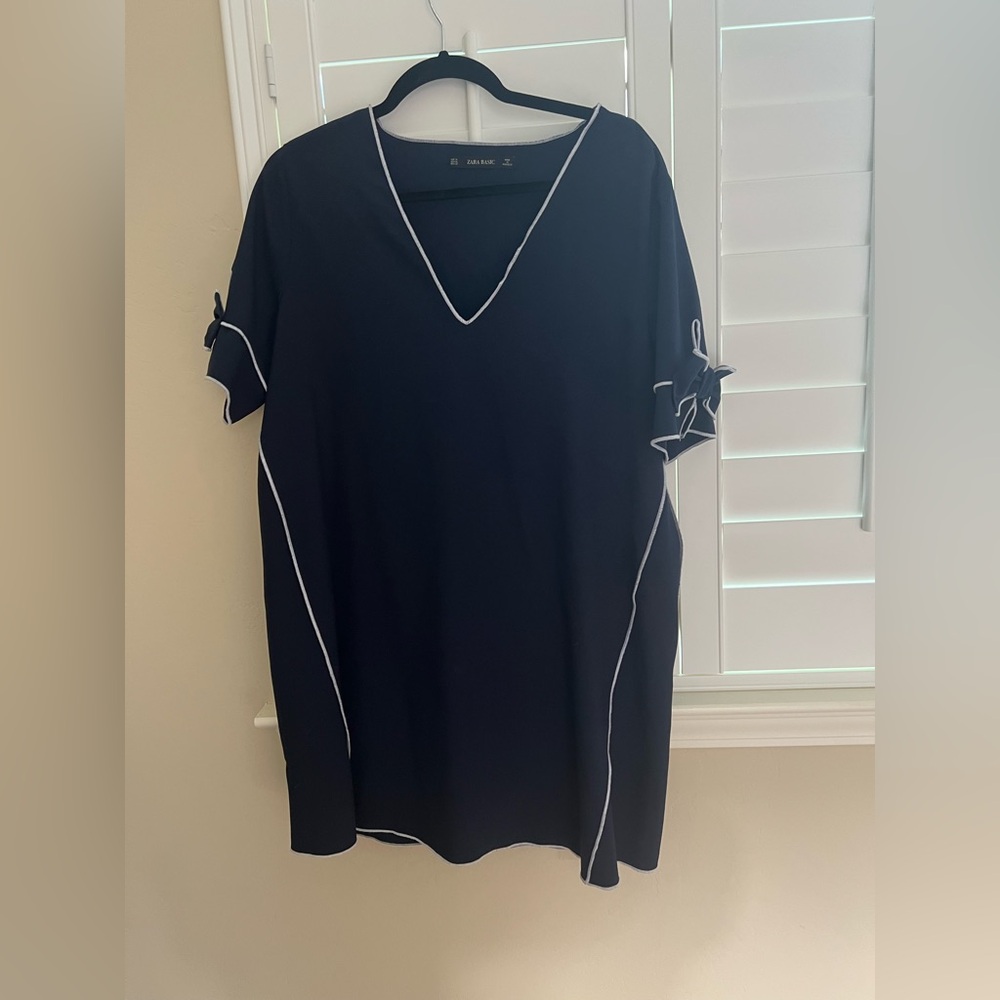 Zara Basic Navy dress with white piping